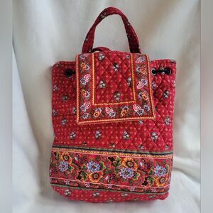 Vera bradley red and orange backpack,  10.5 X 12 x 4.5 inches zip pockets, snap